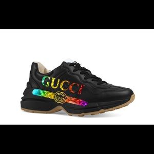 Gucci Rhyton metallic logo-print leather sneakers